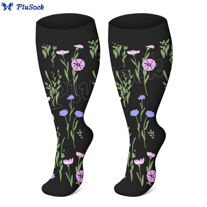 Plus Size Painted Flowers Compression Socks - image 1