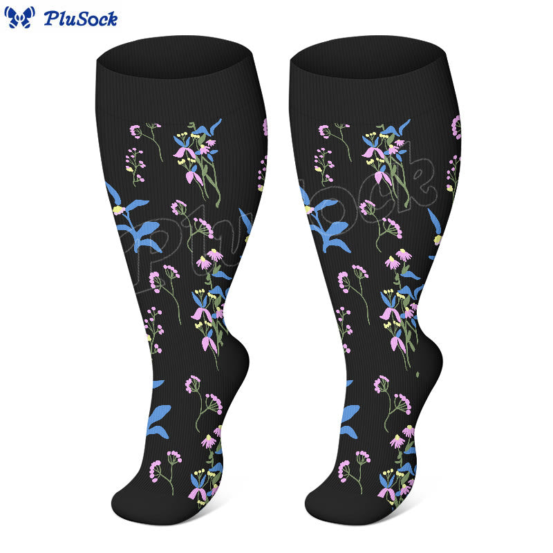 Plus Size Painted Flowers Compression Socks - image 2