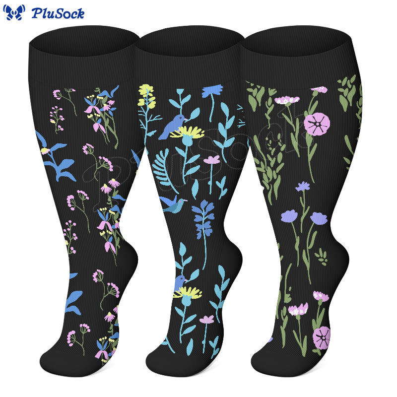 Plus Size Painted Flowers Compression Socks - image 0
