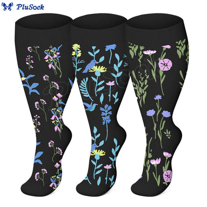 Plus Size Painted Flowers Compression Socks - image 0