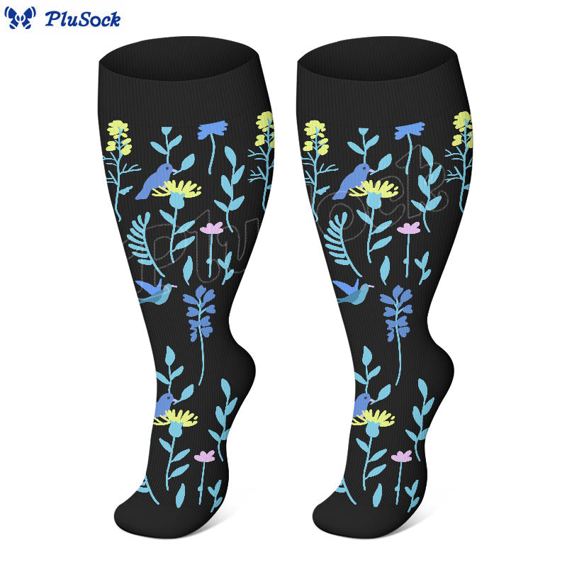 Plus Size Painted Flowers Compression Socks - image 3