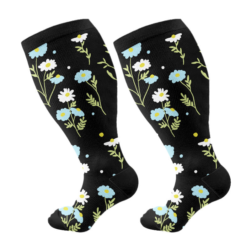 Plus Size Painted Flower Bird Compression Socks(3 Pairs) - A - 4XL - image 1