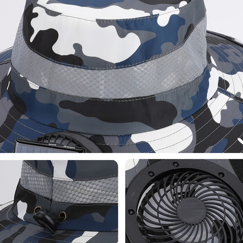 Camouflage Bucket Hat with Neck Flap and Rechargeable Fan - image 7