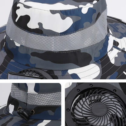Camouflage Bucket Hat with Neck Flap and Rechargeable Fan - image 7