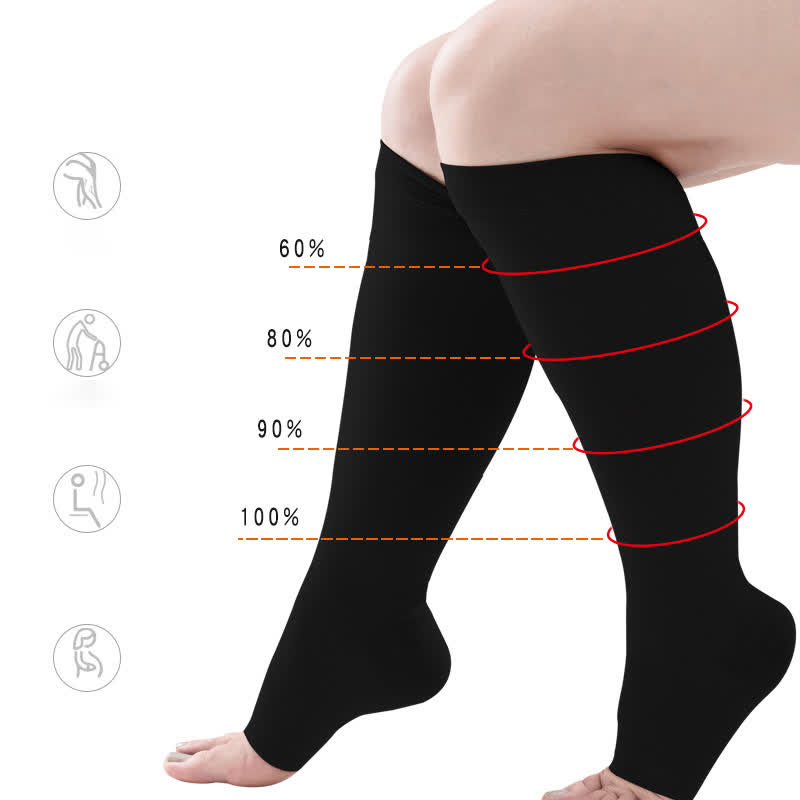 Plus Size Medical Open-toe Compression Calf Socks(30-40mmhg) - image 1