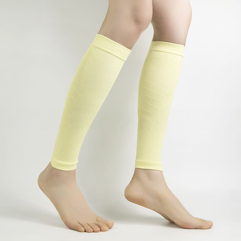 Solid Color Fiteness Calf Compression Sleeves - Light Yellow - XL - image 3