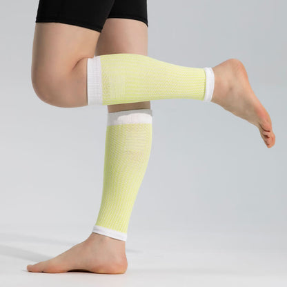 Contrast Trim Sports Calf Compression Sleeves - Light Yellow - One Size - image 1