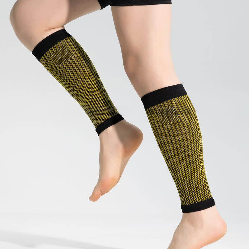 Contrast Trim Sports Calf Compression Sleeves - Black&Yellow - One Size - image 5