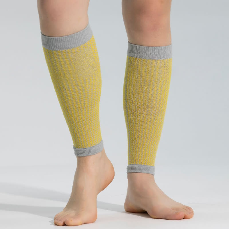 Contrast Trim Sports Calf Compression Sleeves - Yellow&Grey - One Size - image 15
