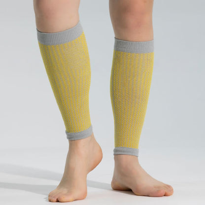 Contrast Trim Sports Calf Compression Sleeves - Yellow&Grey - One Size - image 15