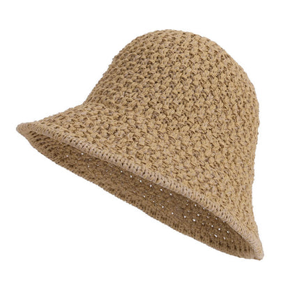 Handwoven Straw Sun Protection Bucket Hat - Khaki - One Size - image 2