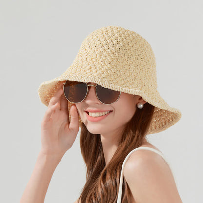 Handwoven Straw Sun Protection Bucket Hat - image 3