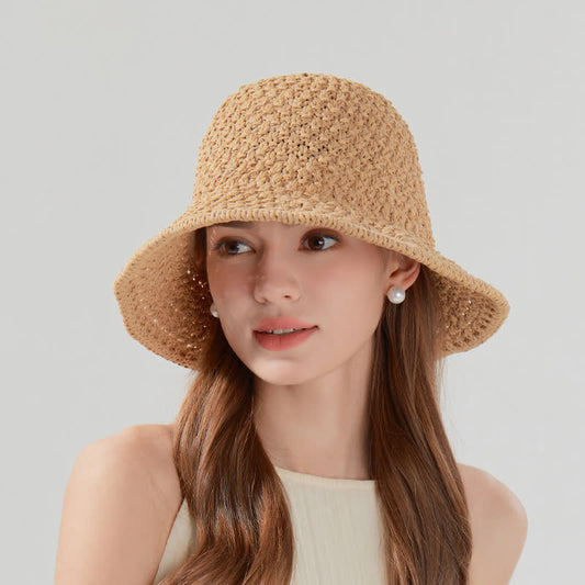 Handwoven Straw Sun Protection Bucket Hat