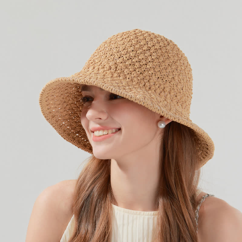 Handwoven Straw Sun Protection Bucket Hat - image 1