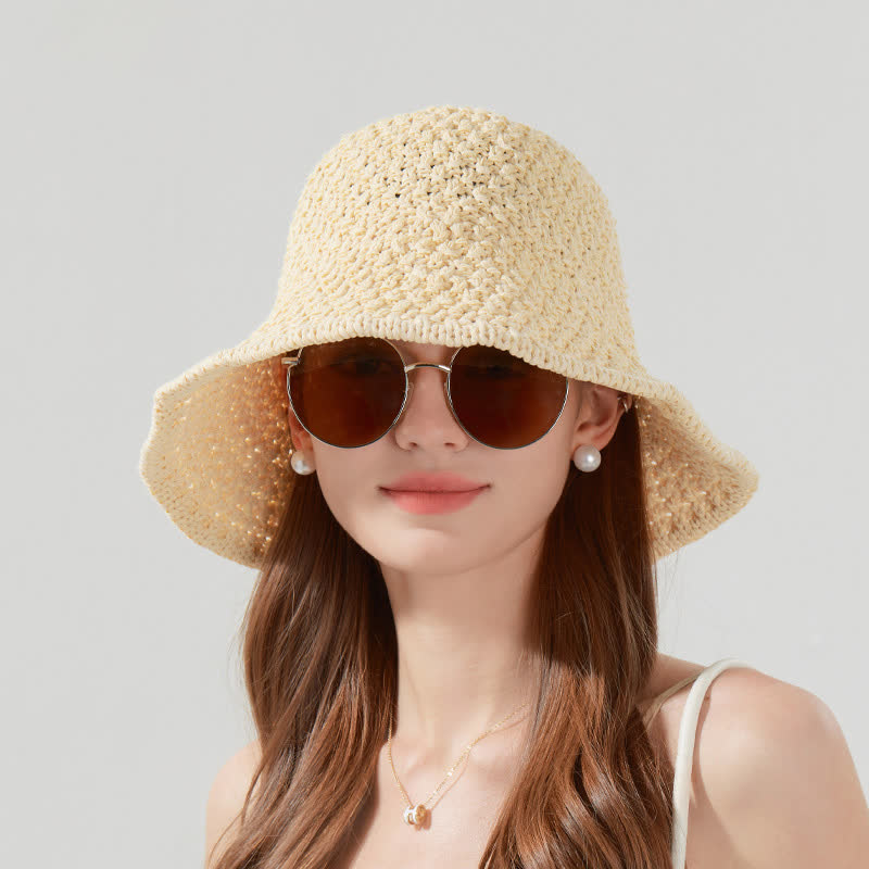 Handwoven Straw Sun Protection Bucket Hat - image 4
