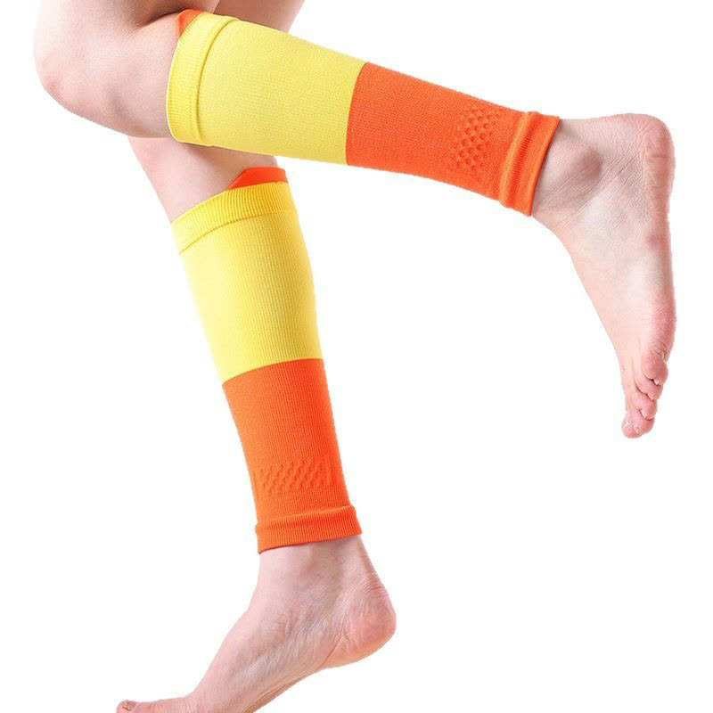 Colorblock Sports Running Compression Calf Sleeves(3 Pairs) - Orange&Yellow - One Size - image 2