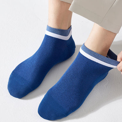 Mesh Breathable Pure Cotton Spliced Ankle Socks(5 Pairs)