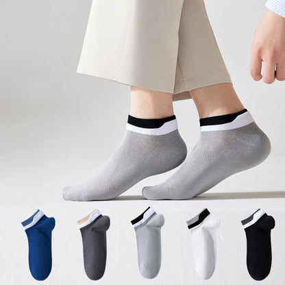 Mesh Breathable Pure Cotton Spliced Ankle Socks(5 Pairs)