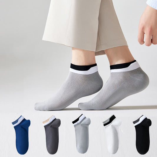 Mesh Breathable Pure Cotton Spliced Ankle Socks(5 Pairs)
