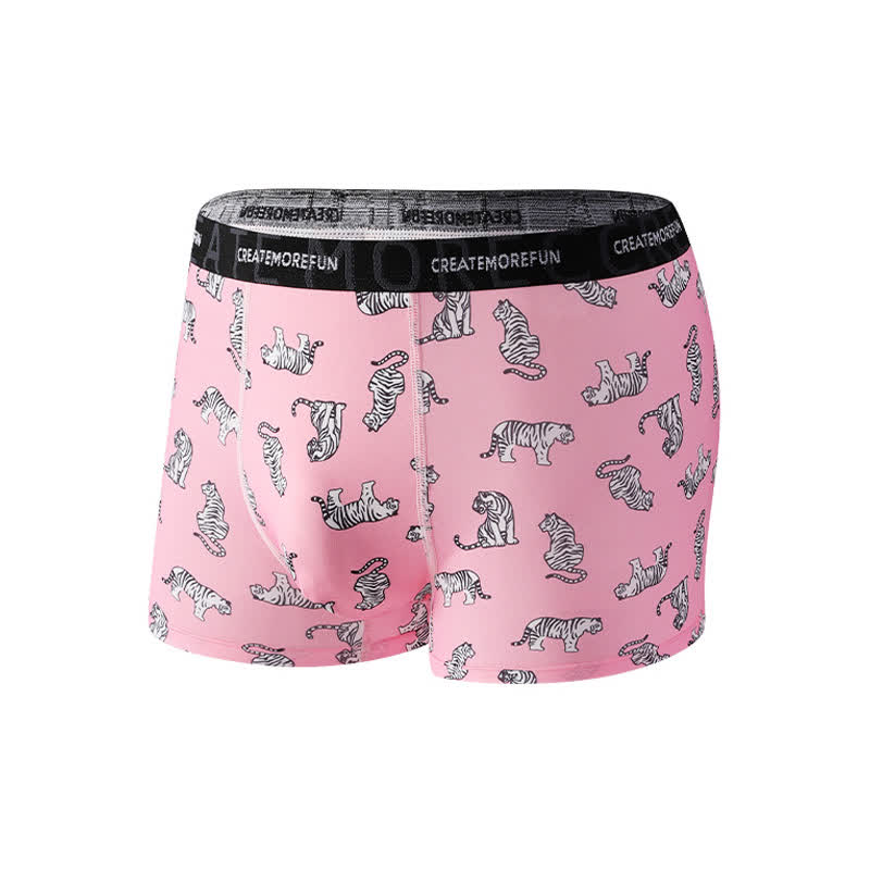 Tiger Print Men's Breathable Boxer Briefs(4 Packs) - Pink - XL - image 3