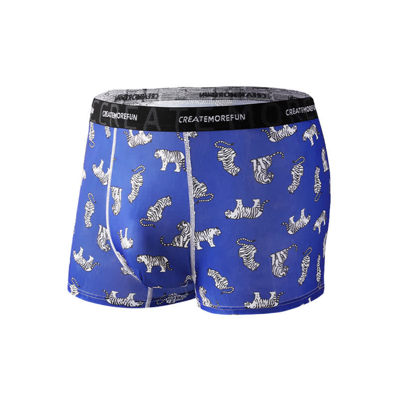 Tiger Print Men's Breathable Boxer Briefs(4 Packs) - Blue - XL - image 6