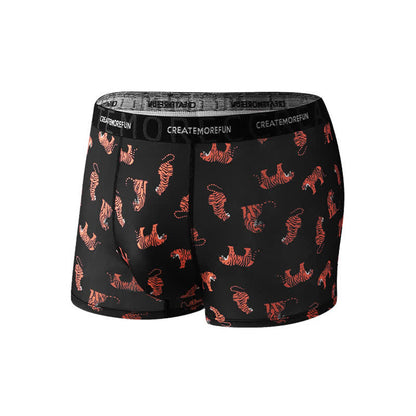 Tiger Print Men's Breathable Boxer Briefs(4 Packs) - Black - XL - image 8