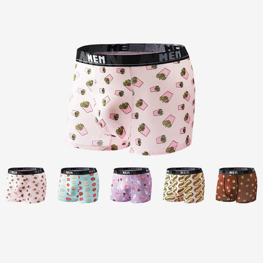 Food Snacks Print Men's Breathable Boxer Briefs(5 Packs)