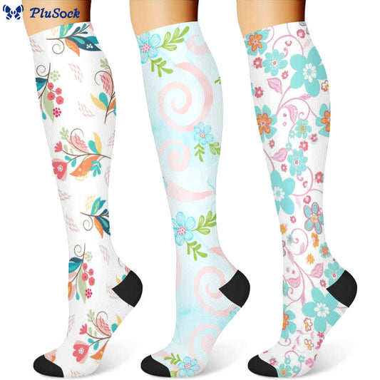 Artistic Floral Compression Socks(3 Pairs) - image 1