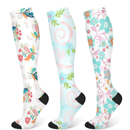 Artistic Floral Compression Socks(3 Pairs) - Multicolor - S/M - image 5