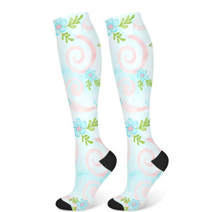 Artistic Floral Compression Socks(3 Pairs) - Green(1 Pair) - S/M - image 7