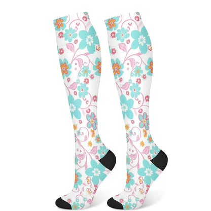 Artistic Floral Compression Socks(3 Pairs) - Pink&Green(1 Pair) - S/M - image 8