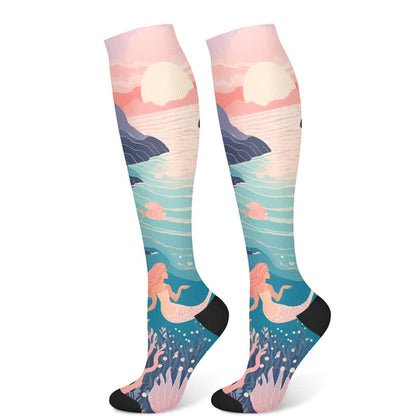 Mermaid Series Compression Socks(3 Pairs) - Pink(1 Pair) - S/M - image 6
