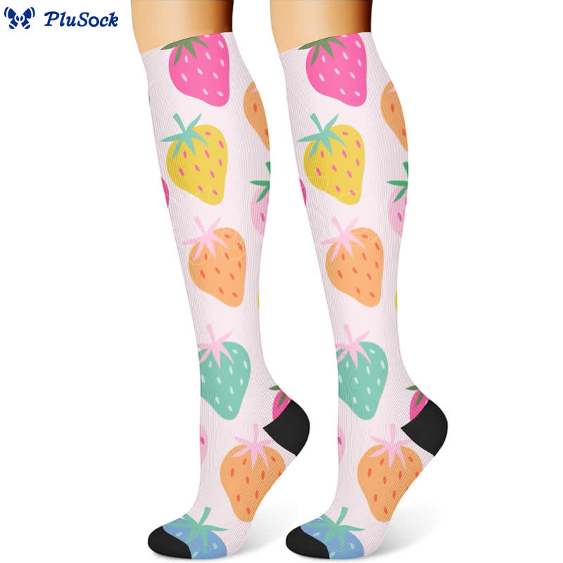 Floral Strawberry Hot Air Balloon Print Compression Socks(3 Pairs) - image 3