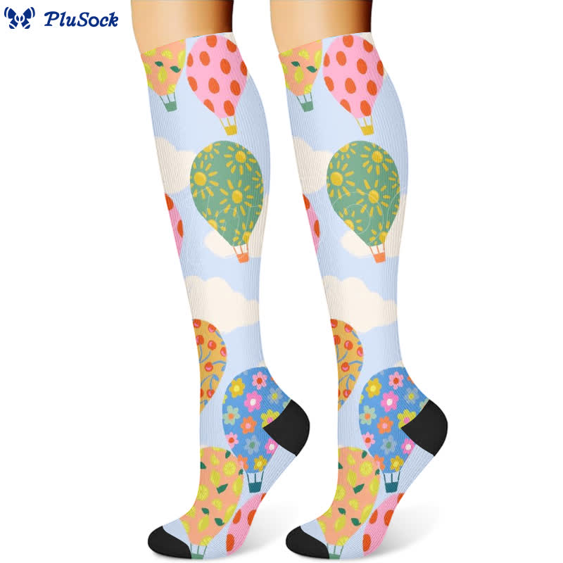 Floral Strawberry Hot Air Balloon Print Compression Socks(3 Pairs) - image 4