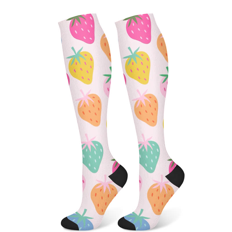 Floral Strawberry Hot Air Balloon Print Compression Socks(3 Pairs) - Light Pink(1 Pair) - S/M - image 7