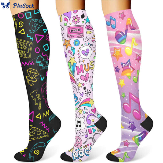 Music Note Series Compression Socks(3 Pairs)