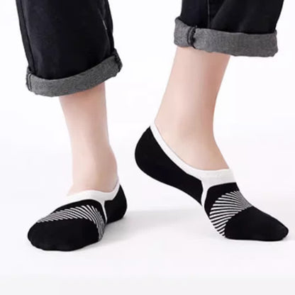 Stripe Printed Cotton No-Show Socks(5 Pairs)