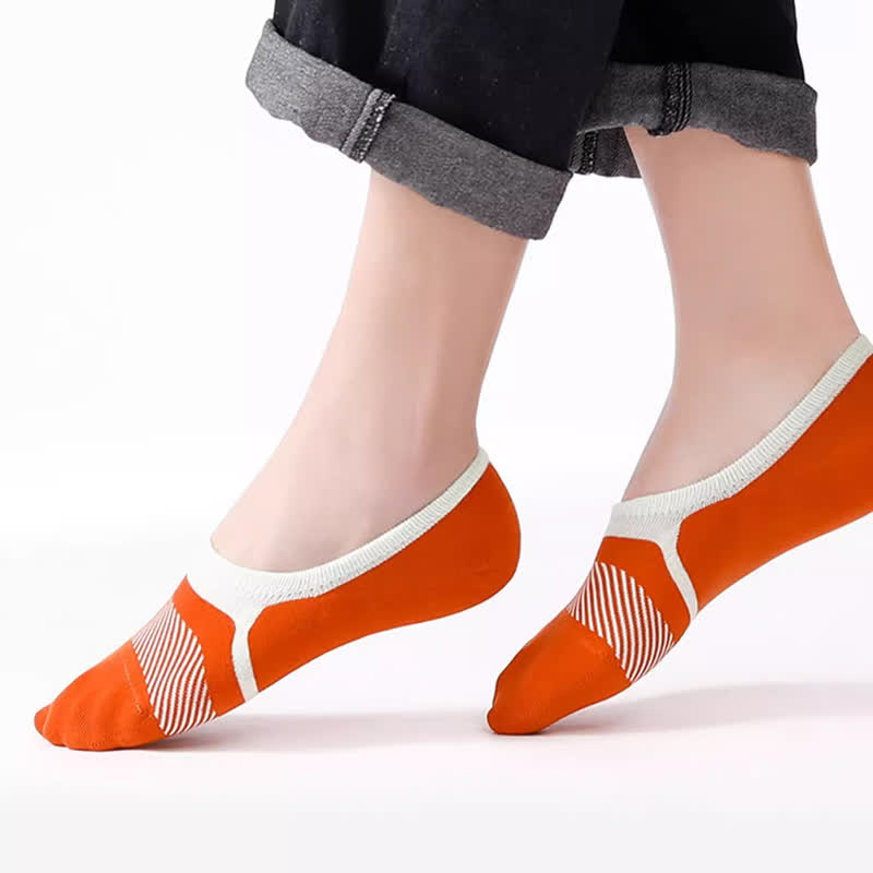 Stripe Printed Cotton No-Show Socks(5 Pairs)