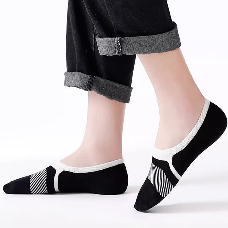 Stripe Printed Cotton No-Show Socks(5 Pairs)