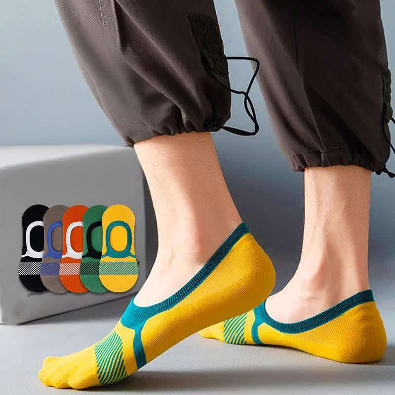 Stripe Printed Cotton No-Show Socks(5 Pairs)