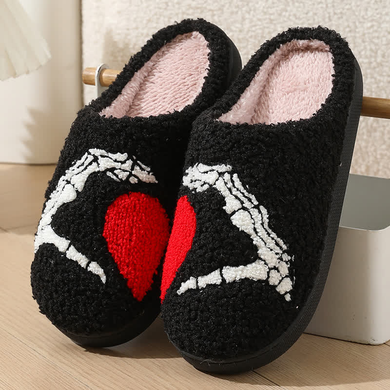 Plus Size Cartoon Skeleton Hand Heart Slippers - Black - EU43-44(US9-10) - image 2