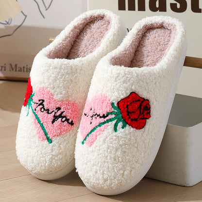 Plus Size Rose Heart Slippers - White - EU42-43(US8.5-9) - image 1