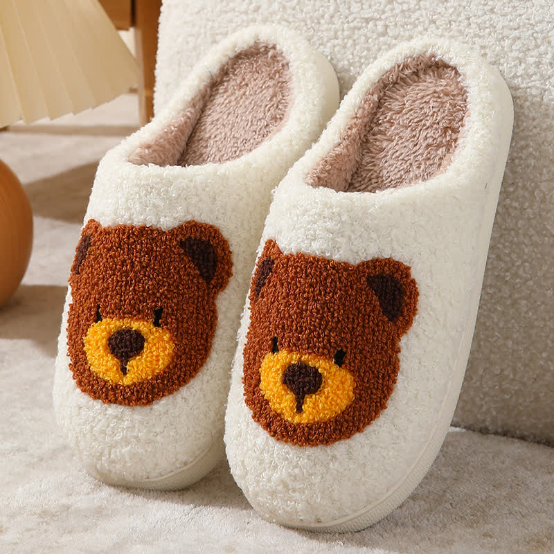 Plus Size Cartoon Bear Print Indoor Slippers - White - EU42-43(US8.5-9) - image 1