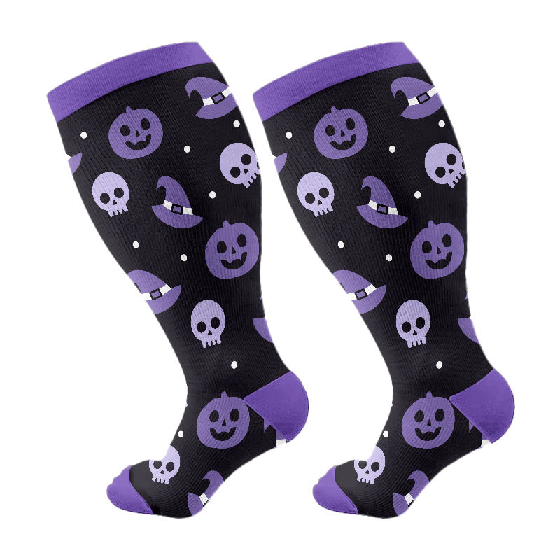 Plus Size Cute Halloween Styles Compression Socks(3 Pairs) - Black(1 Pair) - 4XL - image 10