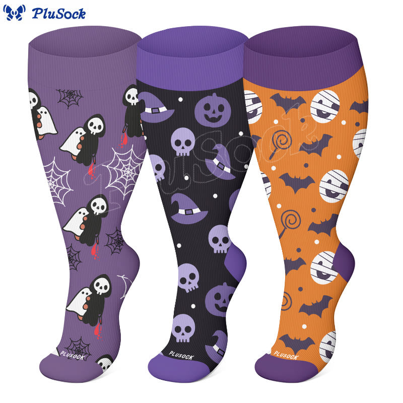 Plus Size Cute Halloween Styles Compression Socks(3 Pairs) - image 0