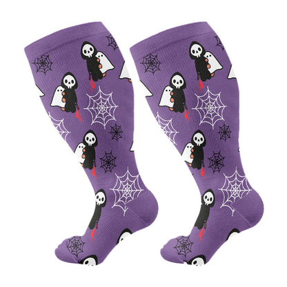 Plus Size Cute Halloween Styles Compression Socks - Purple - 4XL - image 11