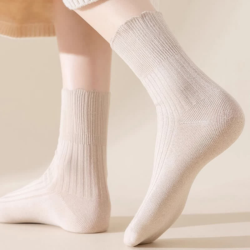 Loose Fit Cotton Quarter Socks with Lettuce Edge(4 Pairs)