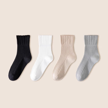 Loose Fit Cotton Quarter Socks with Lettuce Edge(4 Pairs)