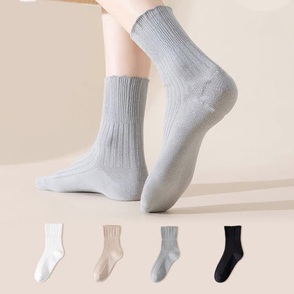 Loose Fit Cotton Quarter Socks with Lettuce Edge(4 Pairs)