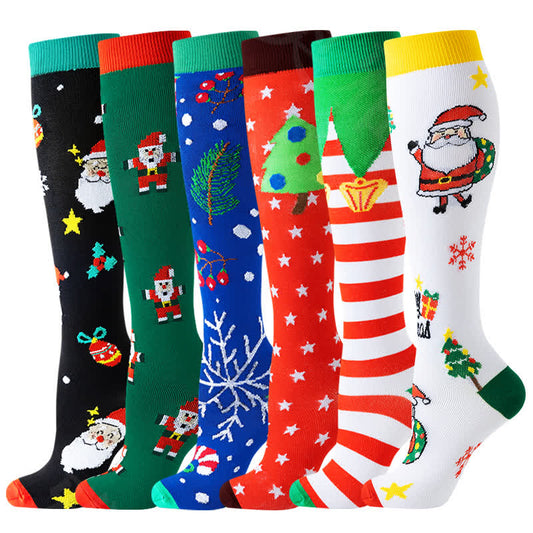 Santa Christmas Tree Compression Socks(6 Pairs) - Multicolor - S/M - image 1